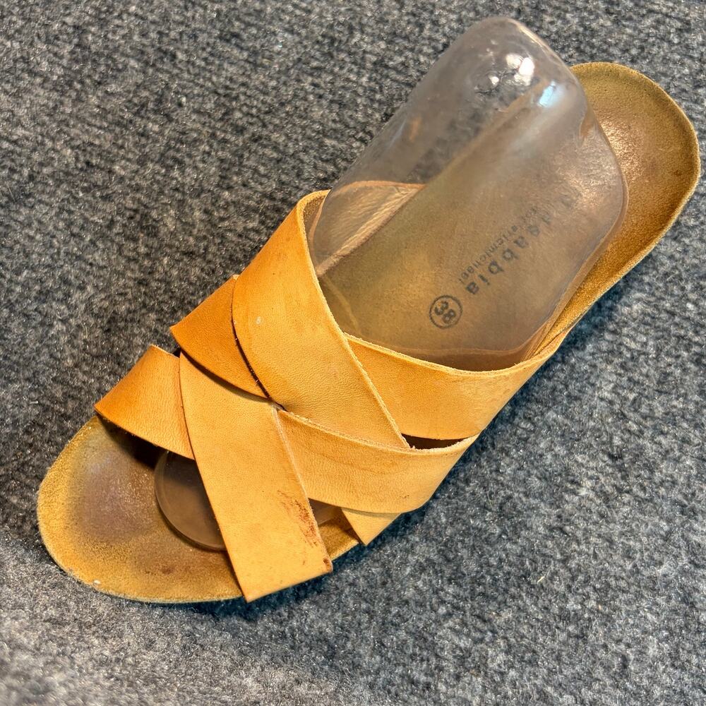 Lola Sabbia Tan Leather Cross Strap Cork Wedge Sandals Women EU 38 US 7.5-8